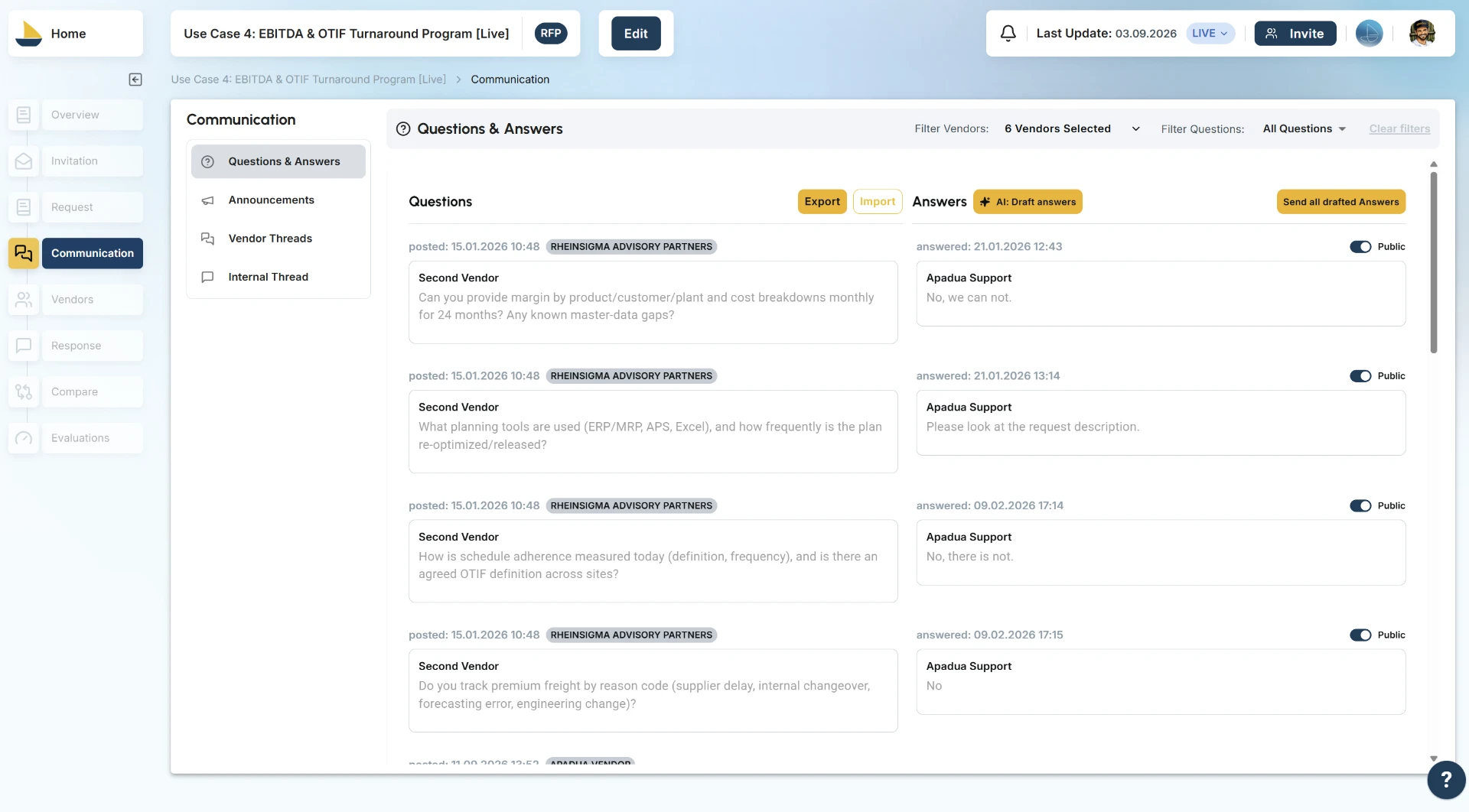 Questions run through the platform instead of email.